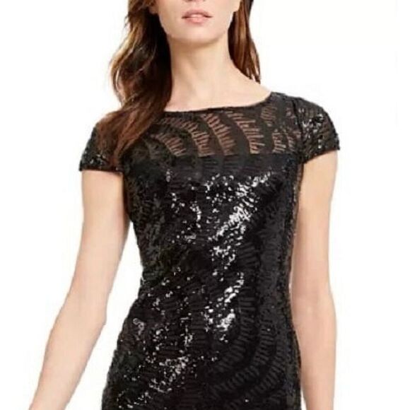 Calvin Klein black sequin cap sleeve maxi dress size 6 - Picture 2 of 14